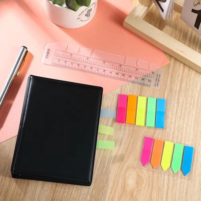 Feifeiya Mini 6 Ring Binder and 3 x 5 Inch Refill Paper Set,1 Black Refillable Binder,100 Lined Loose Leaf Paper, 1 Translucent Bookmark Ruler, 200 of Colorful Index Sticky Tabs for Office(White) by Feifeiya - Image 6