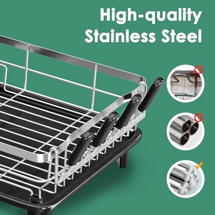 MOUKABAL Dish Drying Rack, Dish Rack, Stainless Steel Dish Racks for Kitchen Counter, Dish Drainer with Removable Utensil Holder, Drainboard (Black,Stainless Steel,13''W x 17''L) by MOUKABAL - Image 5