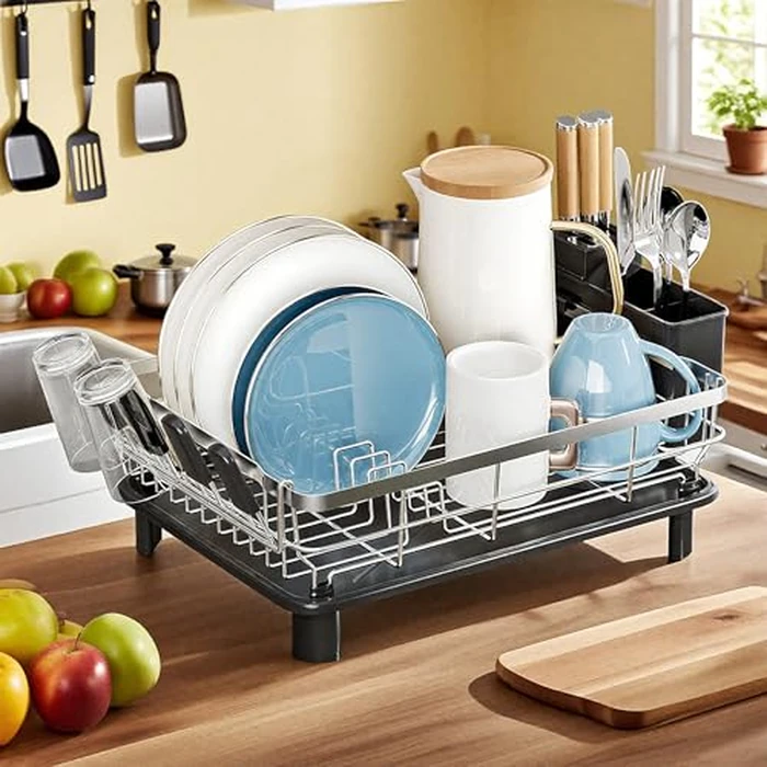 MOUKABAL Dish Drying Rack, Dish Rack, Stainless Steel Dish Racks for Kitchen Counter, Dish Drainer with Removable Utensil Holder, Drainboard (Black,Stainless Steel,13''W x 17''L) by MOUKABAL - Image 8