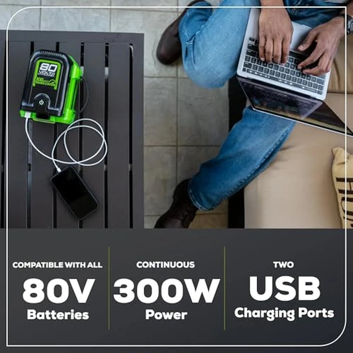 Greenworks Pro 80V (300 Watt) Power Inverter, 120V AC, for Charging Small Electronics, Smart Phones, Tablets, Small Televisions, Tool-Only, IV80A00 by Greenworks - Image 3