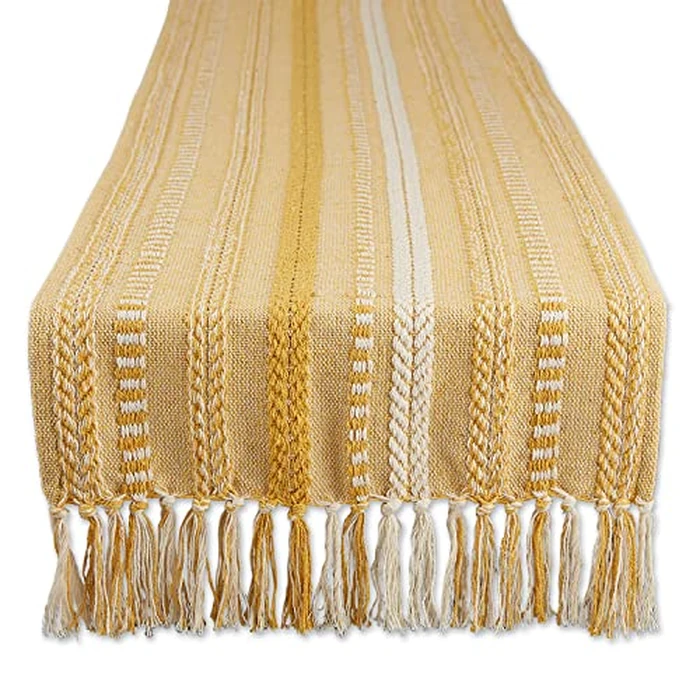 DII Farmhouse Braided Stripe Table Runner Collection, 15x108 (15x113, Fringe Included), Honey Gold by DII - Image 1
