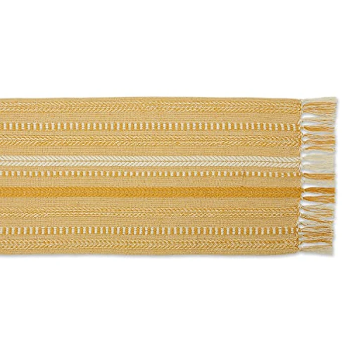 DII Farmhouse Braided Stripe Table Runner Collection, 15x108 (15x113, Fringe Included), Honey Gold by DII - Image 2