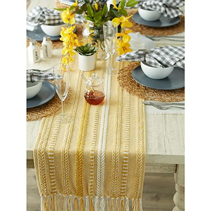 DII Farmhouse Braided Stripe Table Runner Collection, 15x108 (15x113, Fringe Included), Honey Gold by DII - Image 4