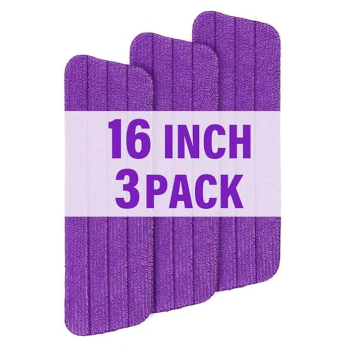 16.5 inch Mop Pads Refills, 3 Pack Microfiber Reusable Replacement Mop Pads Flat Replacements Heads for Wet Or Dry Floor Cleaning and Scrubbing, Purple Cloth by Panda Grip - Image 1