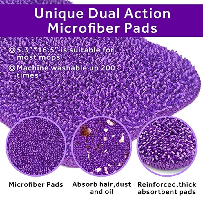 16.5 inch Mop Pads Refills, 3 Pack Microfiber Reusable Replacement Mop Pads Flat Replacements Heads for Wet Or Dry Floor Cleaning and Scrubbing, Purple Cloth by Panda Grip - Image 2