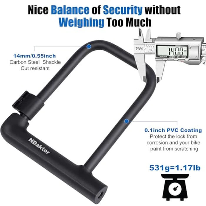 Bike U-Lock,14mm Mini Lightweight Bicycle U-Shaped Lock with 2 Keys,Portable Heavy-Duty and Solid Bicycle Lock for Mountain Bikes, Road Bikes, Shop Doors, with Sturdy Mounting Bracket by NDakter - Image 3