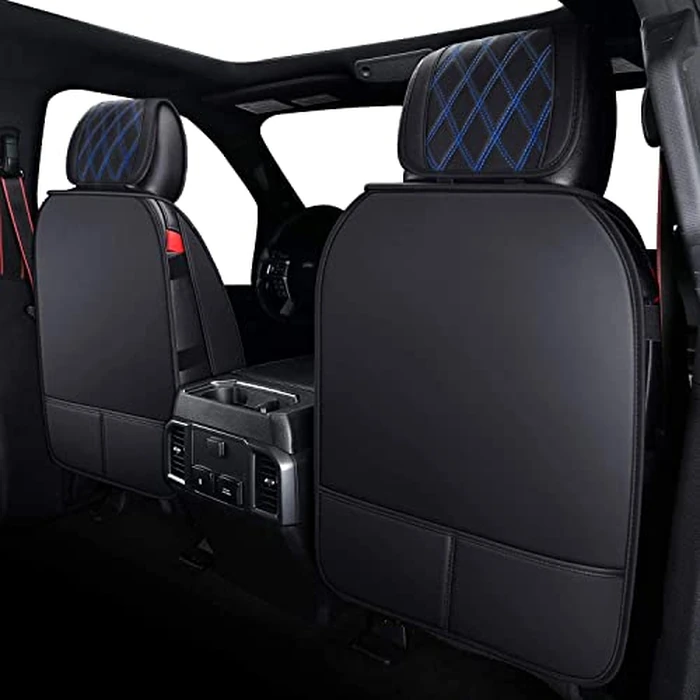 Aierxuan Truck Seat Covers for Ford F-150 2009-2026 XL XLT Lariat King Ranch Platinum Limited Raptor Custom Fit 2017-2026 F250 F350 F450 Supercrew Cab Pickup Leather Protectors (Full Set, Black-Blue) by Aierxuan - Image 4
