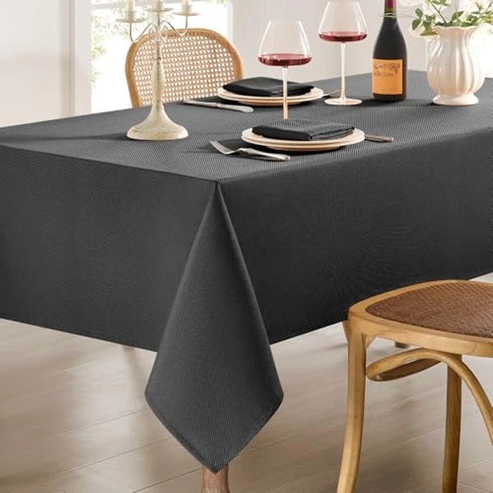 Decorelia Black Texuture Tablecloths Rectangular 60 x 144 Inch (12-14 Seats), Waterproof Stain Resistant Polyester Table Cloth Covers for Dining Kitchen Buffet Table, Camping Indoor Outdoor Party by Decorelia - Image 1