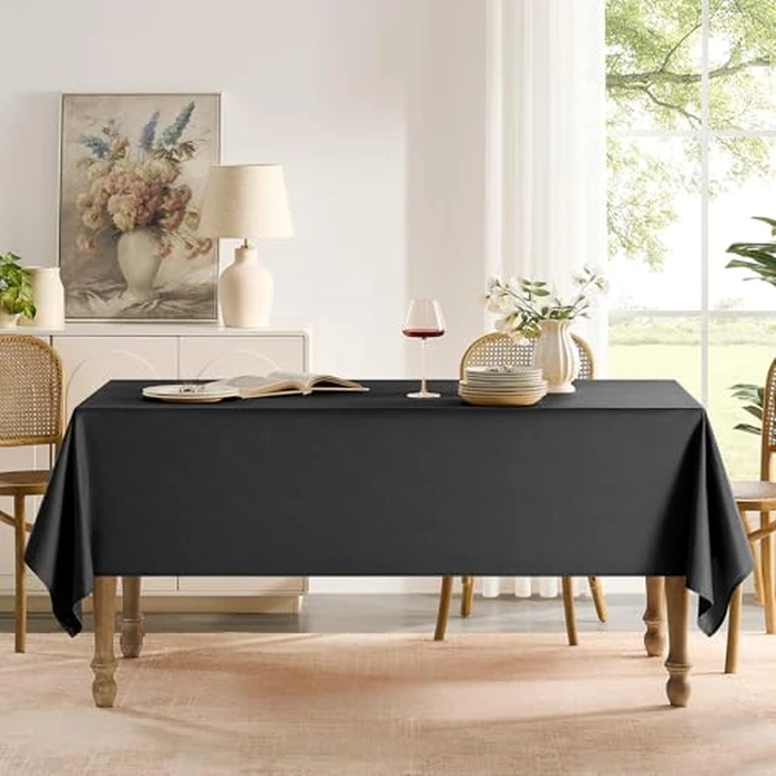 Decorelia Black Texuture Tablecloths Rectangular 60 x 144 Inch (12-14 Seats), Waterproof Stain Resistant Polyester Table Cloth Covers for Dining Kitchen Buffet Table, Camping Indoor Outdoor Party by Decorelia - Image 2