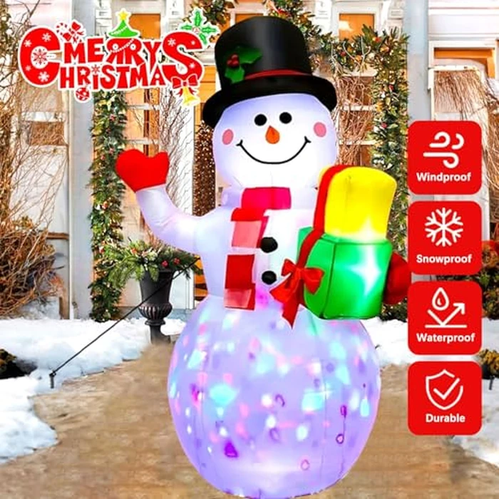 PIPIMOUSE 5FT Christmas Inflatables Snowman with Rotating Lights, Blow Up Snowman Outdoor Decoration LED Lighted Snow Man Christmas Decor for Yard Patio Garden Lawn Xmas Holiday Indoor Party by PIPIMOUSE - Image 5