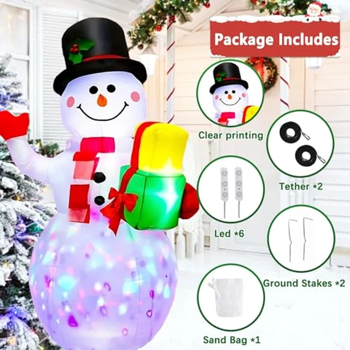 PIPIMOUSE 5FT Christmas Inflatables Snowman with Rotating Lights, Blow Up Snowman Outdoor Decoration LED Lighted Snow Man Christmas Decor for Yard Patio Garden Lawn Xmas Holiday Indoor Party by PIPIMOUSE - Image 6
