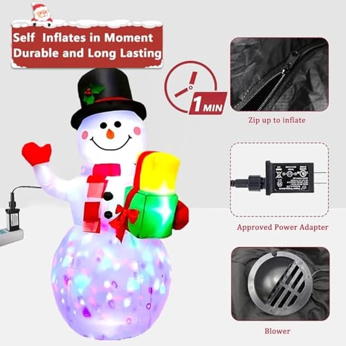 PIPIMOUSE 5FT Christmas Inflatables Snowman with Rotating Lights, Blow Up Snowman Outdoor Decoration LED Lighted Snow Man Christmas Decor for Yard Patio Garden Lawn Xmas Holiday Indoor Party by PIPIMOUSE - Image 7