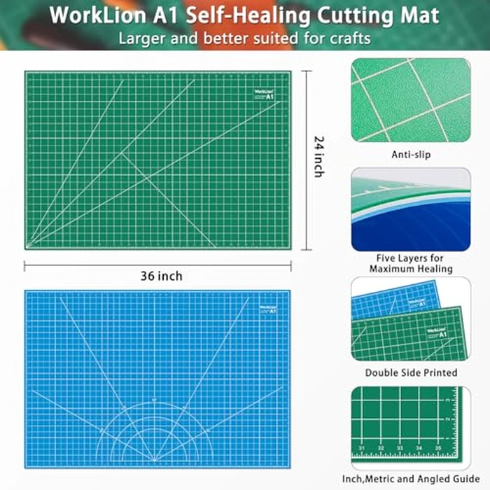 WORKLION 24" x 36" Large Self Healing PVC Cutting Mat, Double Sided, Gridded Rotary Cutting Board for Craft, Fabric, Quilting, Sewing, Scrapbooking - Art Project... by WORKLION - Image 4