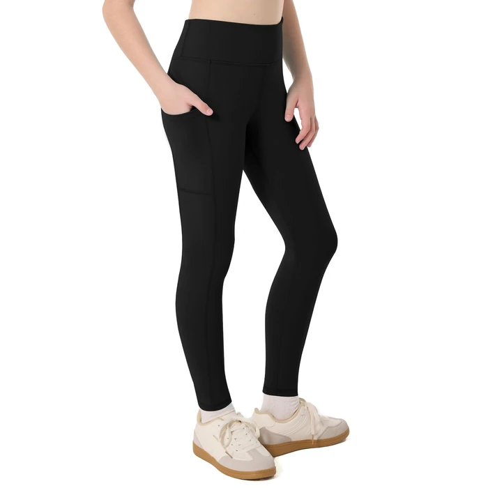 Moozava Girls Athletic Leggings with Pockets Kids High Waisted Dance Pants Yoga Workout Running Cheer Gymnastics Tights S Black by Moozava - Used - Like New condition