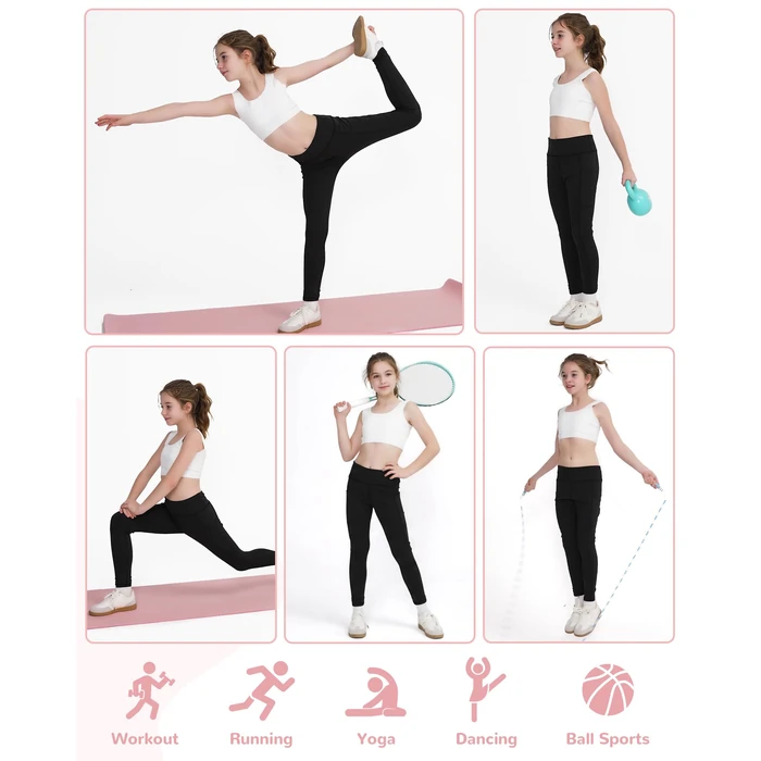 Moozava Girls Athletic Leggings with Pockets Kids High Waisted Dance Pants Yoga Workout Running Cheer Gymnastics Tights S Black by Moozava - Image 5