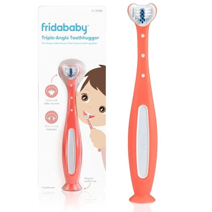 Frida Baby Triple-Angle Toothhugger Training Toddler Toothbrush | Toddler Toothbrush 2 Years and Up, Cleans All Sides at Once | Pink by Frida Baby - Used - Like New condition - US$7.18
