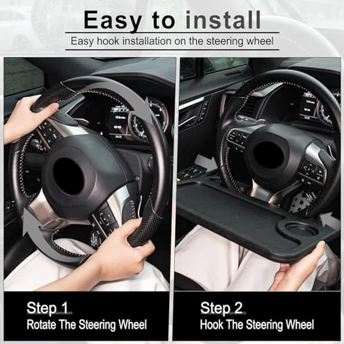 JUSTTOP Car Steering Wheel Desk for Laptop,Multipurpose Travel Car Accessories, Car Seat Stand Trays for Eating, Steering Wheel Overhead Table Console(Black) by JUSTTOP - Image 4