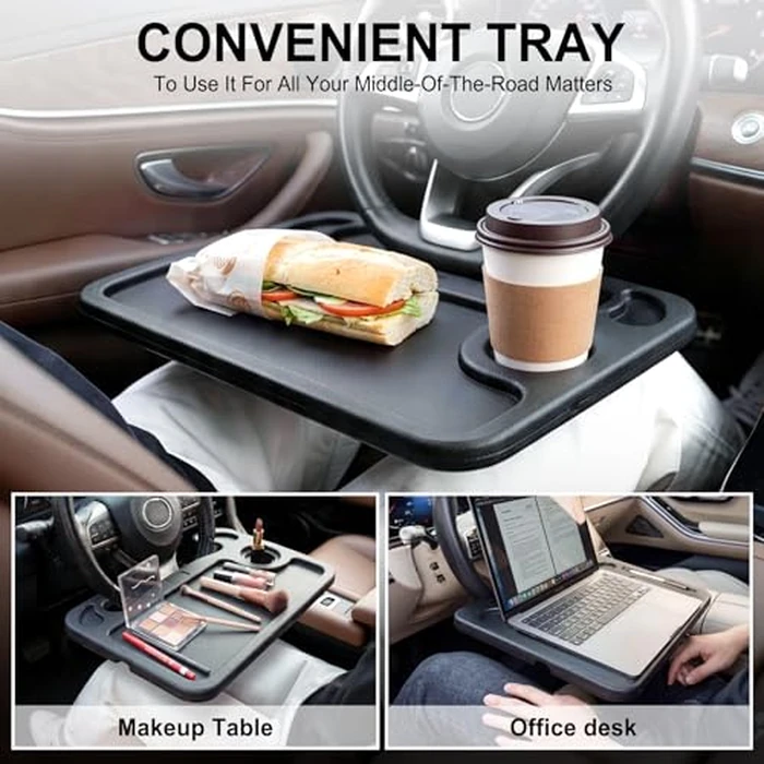JUSTTOP Car Steering Wheel Desk for Laptop,Multipurpose Travel Car Accessories, Car Seat Stand Trays for Eating, Steering Wheel Overhead Table Console(Black) by JUSTTOP - Image 5