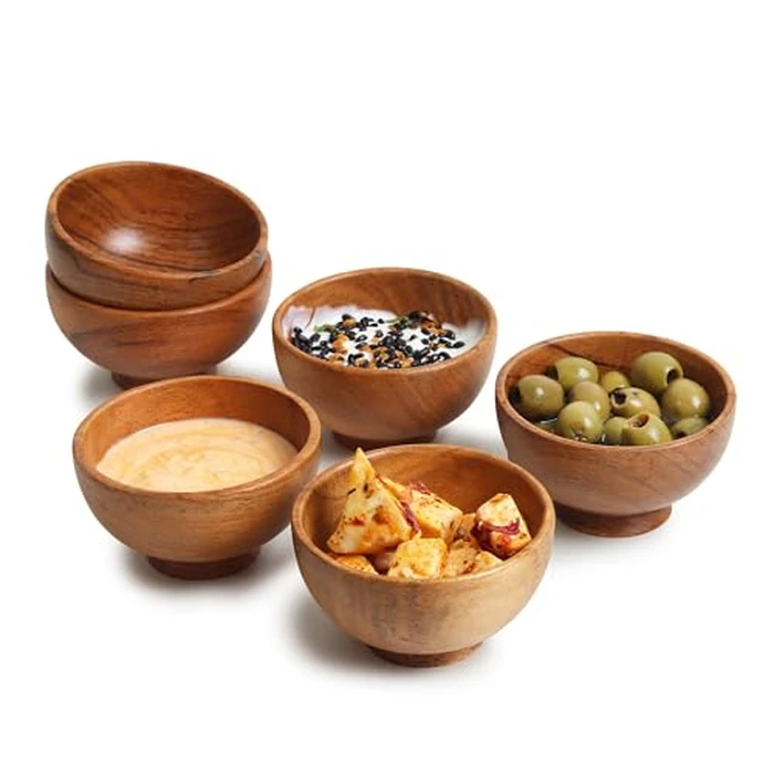 LAVAUX Designs Set of 6 small acacia wood bowls for dipping, 120 ml, hand-carved wooden kitchen cups for serving dips, sauce, nuts, sweets and spices, tapas bowls and by LAVAUX DESIGNS - Used - Acceptable condition - CA$15.57