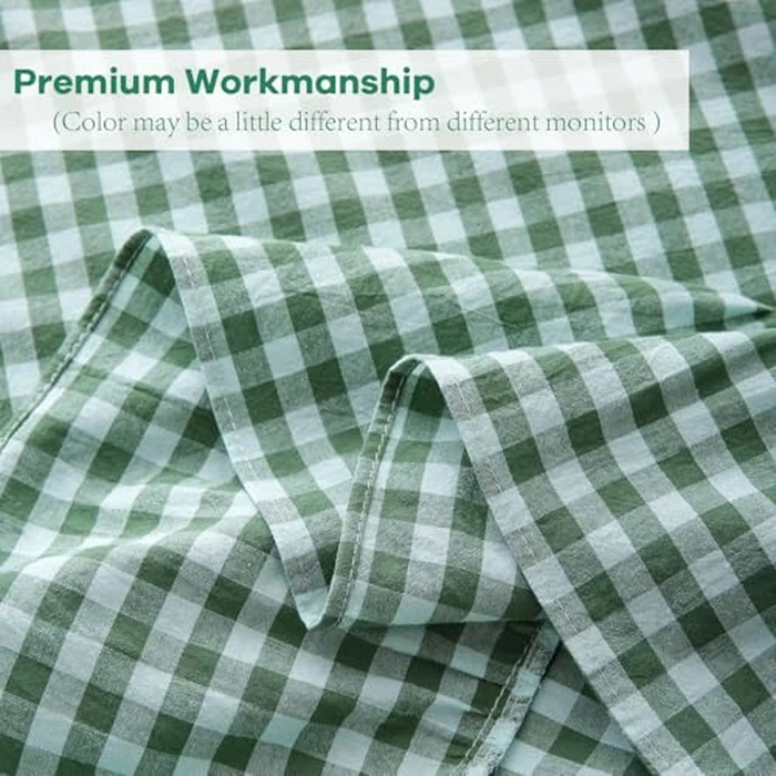 K MASANIJI Christmas Green White Plaid Gingham Ruffled Table Cloth Seat 4, 100% Washed Cotton Square Cottage Coquette Checker Vintage Decorative Tablecloth - 60x60 inches by K MASANIJI - Image 6