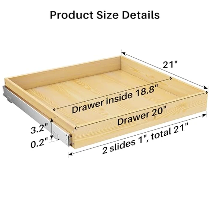 Pull Out Cabinet Organizer, Soft Close Wooden Slide Out Drawers for Pots and Pans, Full-extension Roll Out Shelves for Kitchen Cabinets, Pantry Organization, Bottom & Side Mount(21"W X 21"D x 3.4''H) by Kitstorack - Image 2