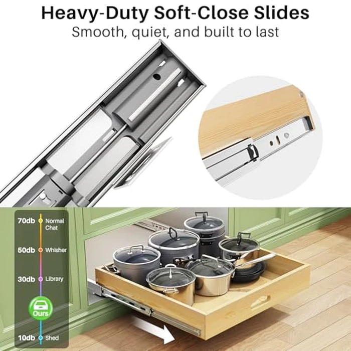 Pull Out Cabinet Organizer, Soft Close Wooden Slide Out Drawers for Pots and Pans, Full-extension Roll Out Shelves for Kitchen Cabinets, Pantry Organization, Bottom & Side Mount(21"W X 21"D x 3.4''H) by Kitstorack - Image 4