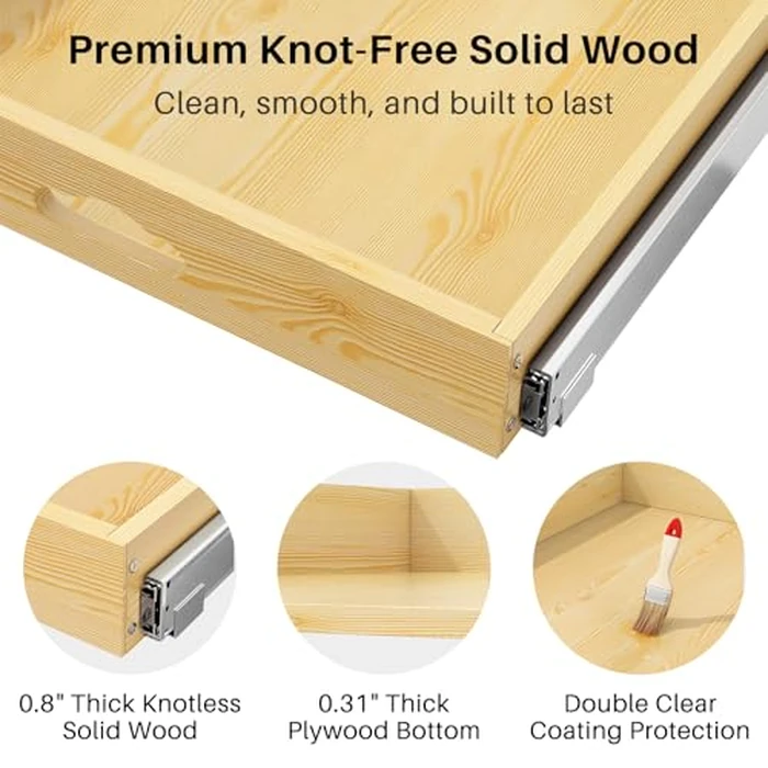 Pull Out Cabinet Organizer, Soft Close Wooden Slide Out Drawers for Pots and Pans, Full-extension Roll Out Shelves for Kitchen Cabinets, Pantry Organization, Bottom & Side Mount(21"W X 21"D x 3.4''H) by Kitstorack - Image 7
