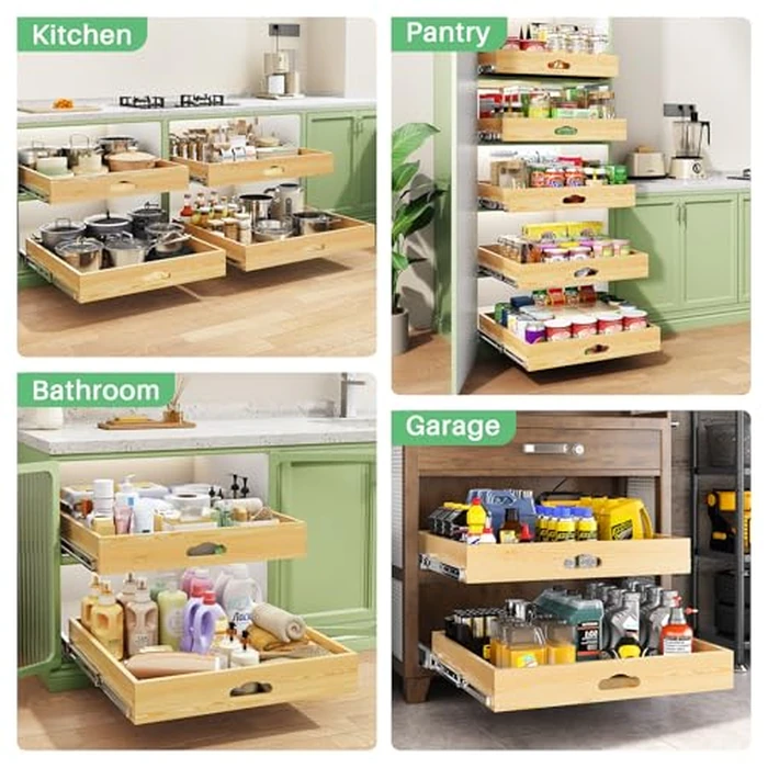 Pull Out Cabinet Organizer, Soft Close Wooden Slide Out Drawers for Pots and Pans, Full-extension Roll Out Shelves for Kitchen Cabinets, Pantry Organization, Bottom & Side Mount(21"W X 21"D x 3.4''H) by Kitstorack - Image 9