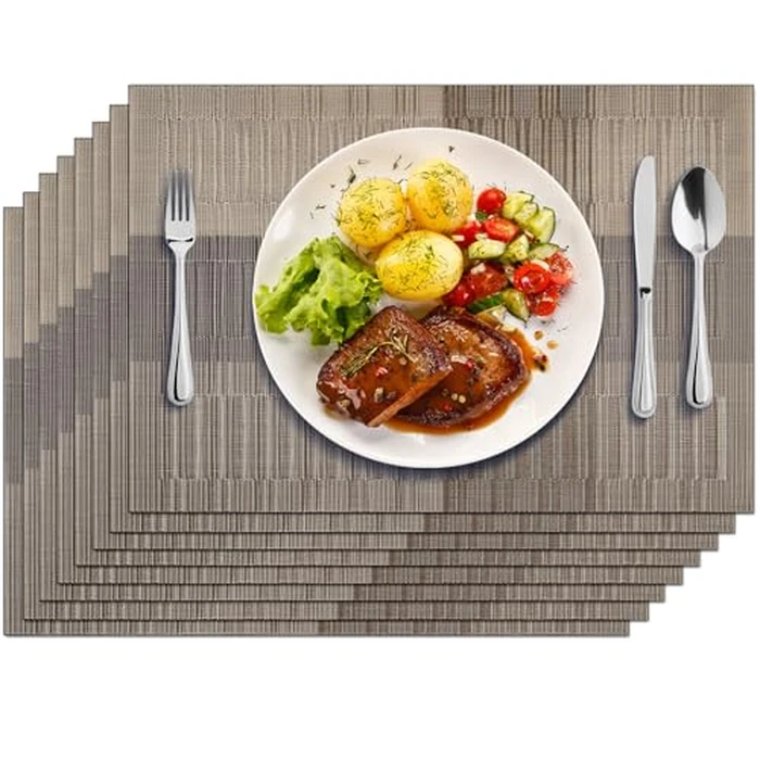 BIPASION Placemats, Placemats for Dining Table Set of 8, Heat-Resistant Place mats, Stain Resistant Washable PVC Table Mats Kitchen Table Placemats, Gold by BIPASION - Used - Like New condition - CA$24.91