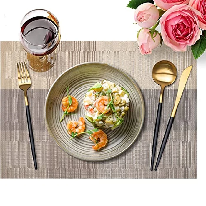 BIPASION Placemats, Placemats for Dining Table Set of 8, Heat-Resistant Place mats, Stain Resistant Washable PVC Table Mats Kitchen Table Placemats, Gold by BIPASION - Image 2