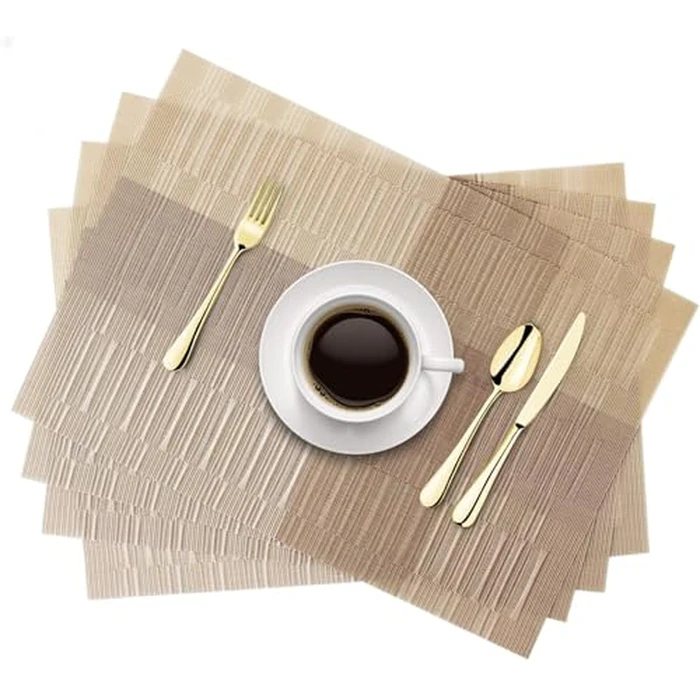BIPASION Placemats, Placemats for Dining Table Set of 8, Heat-Resistant Place mats, Stain Resistant Washable PVC Table Mats Kitchen Table Placemats, Gold by BIPASION - Image 7