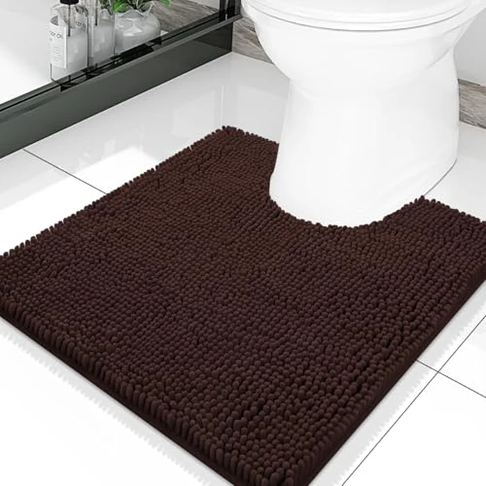 Smiry Luxury Chenille Toilet Rugs U-Shaped 20x20, Soft Absorbent Non-Slip Contour Bathroom Rugs for Toilet, Machine Washable Contoured Bath Mats, Brown by Smiry - Used - Like New condition - US$13.44