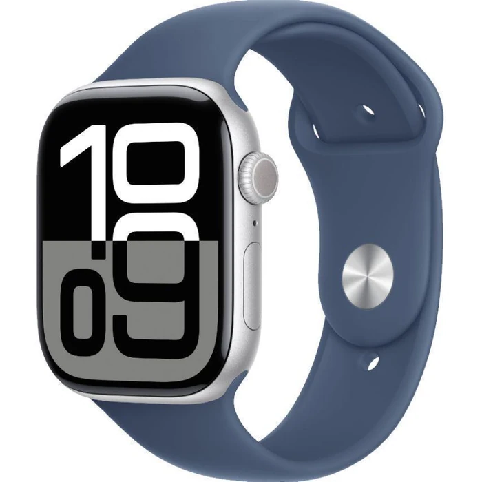 Apple Watch Series 10 (Cellular + GPS) - 64GB - 42mm - Silver Aluminum Case with Denim Rubber Sport Band - M/L Size by Apple - Image 2