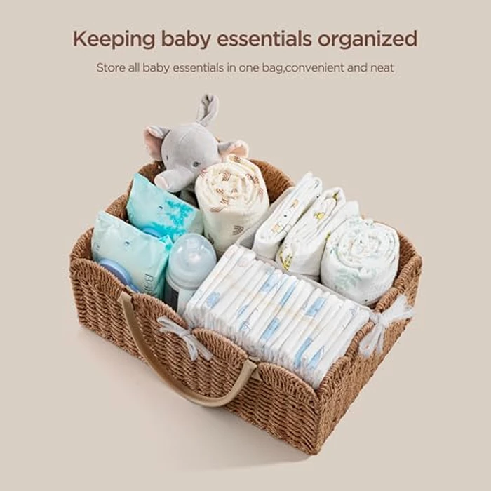 HBlife Large Baby Diaper Caddy, Paper Rope Storage Baskets Nursery Bin with Removable Divider, Portable Car Organizer for Diapers, Baby Shower Gifts, Newborn Essentials Must Haves by HBlife - Image 3