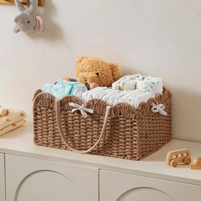 HBlife Large Baby Diaper Caddy, Paper Rope Storage Baskets Nursery Bin with Removable Divider, Portable Car Organizer for Diapers, Baby Shower Gifts, Newborn Essentials Must Haves by HBlife - Image 4