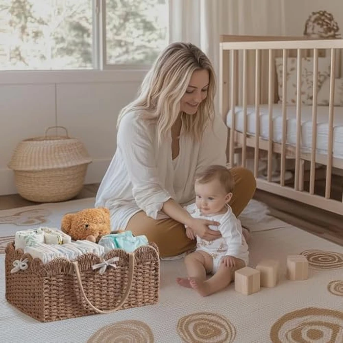 HBlife Large Baby Diaper Caddy, Paper Rope Storage Baskets Nursery Bin with Removable Divider, Portable Car Organizer for Diapers, Baby Shower Gifts, Newborn Essentials Must Haves by HBlife - Image 5
