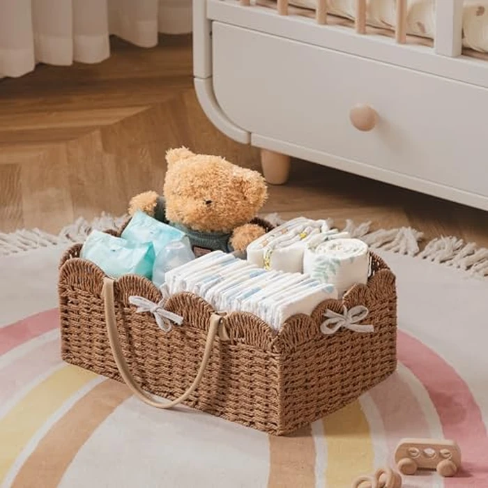 HBlife Large Baby Diaper Caddy, Paper Rope Storage Baskets Nursery Bin with Removable Divider, Portable Car Organizer for Diapers, Baby Shower Gifts, Newborn Essentials Must Haves by HBlife - Image 6