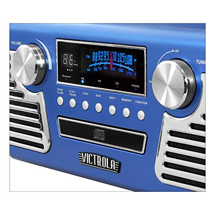 Victrola Haley Retro Bluetooth Record Player & Multimedia Center with Built-in Speakers - 3-Speed Turntable, CD Player, AM/FM Radio, 3.5mm Aux-In, Wireless Music Streaming, Blue by Victrola - Image 2