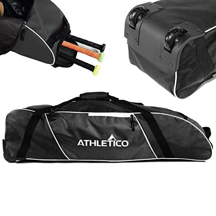 Athletico Rolling Baseball Bag - Wheeled Bat, TBall, & Softball Equipment for Youth, Kids, and Adults (Black) by Athletico - Image 1