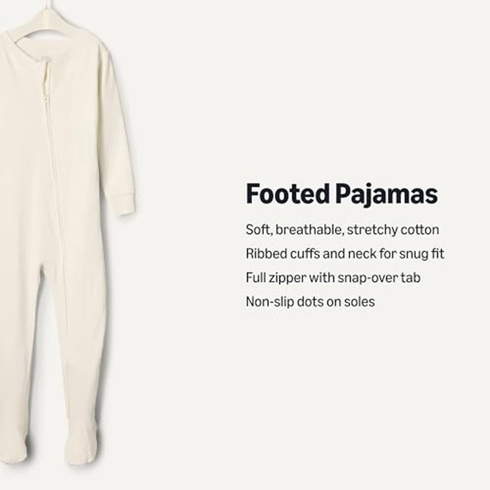 Amazon Essentials Unisex_baby Tight Fit Cotton Footed Pajama (2 Pack), Ivory/Pale Green, 18 Months by Amazon Essentials - Image 3