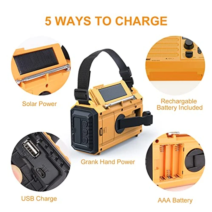 Raynic Weather Radio, 5000mAh/18500mWh NOAA Weather Radio, Solar Hand Crank Emergency Radio with AM/FM/SW/NOAA Weather Alert, Flashlight, Reading Lamp, Cell Phone Charger and SOS Siren by Raynic - Image 4