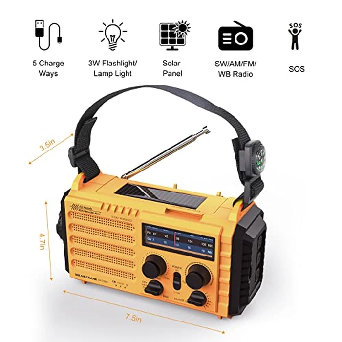Raynic Weather Radio, 5000mAh/18500mWh NOAA Weather Radio, Solar Hand Crank Emergency Radio with AM/FM/SW/NOAA Weather Alert, Flashlight, Reading Lamp, Cell Phone Charger and SOS Siren by Raynic - Image 6