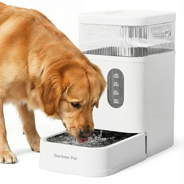Gardner Pet 2.2 Gallon Automatic Dog Water Bowl Dispenser 8.5L Gravity Water Feeder with Stainless Steel Bowl & Maifan Stone Filter, BPA-Free for for Cats and Dogs (White, 2.2 Gallon) by Gardner Pet - Image 1