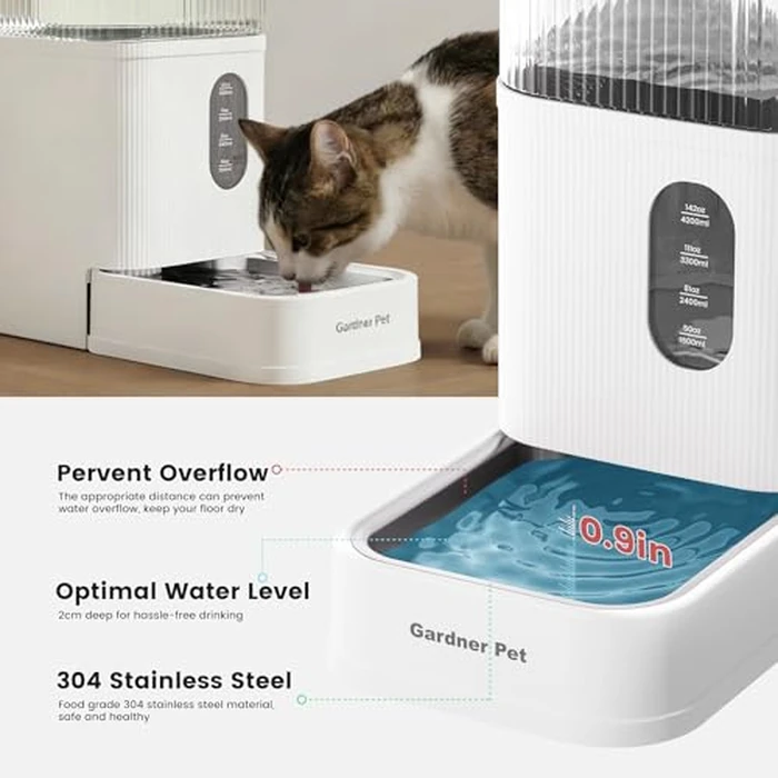 Gardner Pet 2.2 Gallon Automatic Dog Water Bowl Dispenser 8.5L Gravity Water Feeder with Stainless Steel Bowl & Maifan Stone Filter, BPA-Free for for Cats and Dogs (White, 2.2 Gallon) by Gardner Pet - Image 3
