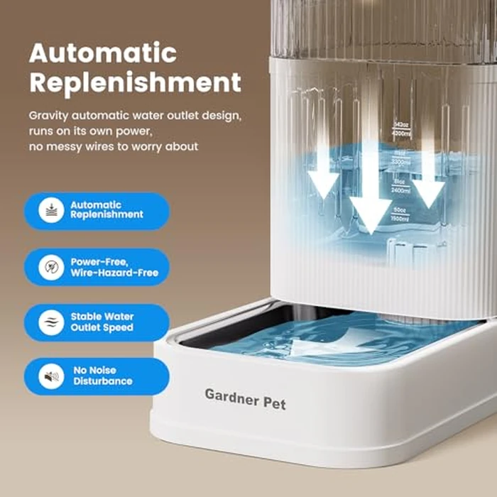 Gardner Pet 2.2 Gallon Automatic Dog Water Bowl Dispenser 8.5L Gravity Water Feeder with Stainless Steel Bowl & Maifan Stone Filter, BPA-Free for for Cats and Dogs (White, 2.2 Gallon) by Gardner Pet - Image 4