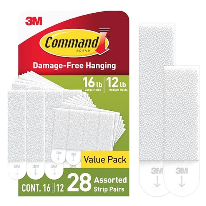 Command 15 lb & 10 lb Large and Medium 28 Pairs Picture Hanging Strips (56 Strips), Damage-Free Hangers for Picture Frames, No Tools Required, Great for Home Room Wall Decor, White Adhesive by Command - Used - Acceptable condition - US$11.26