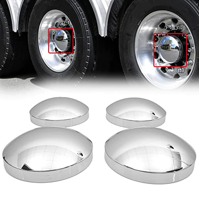 P SEPEY 8 Inch Chrome Dome Style Hub Caps Front Rear Axle Cap Wheel Covers Set for Semi Truck (4 pcs) for Kenworth Peterbilt Freightliner by P SEPEY - Image 1