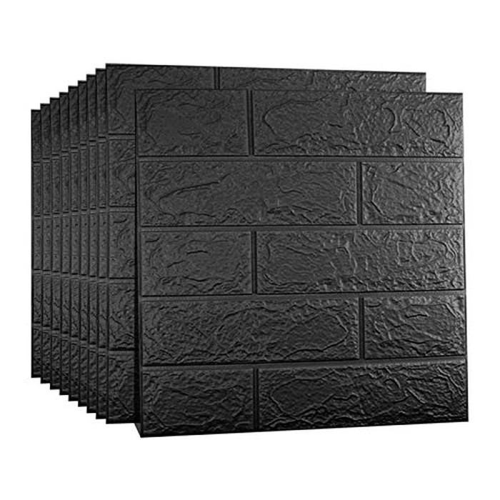 Sodeno 10 PCS Black 3D Wall Panels, 14.5 sq.feet Coverage, Printable Wallpaper Sticker with Self-Adhesive Waterproof Brick PE Foam Wall Panels Peel and Stick for Interior Wall Decor, Home Decoration by Sodeno - Used - Like New condition - CA$26.92