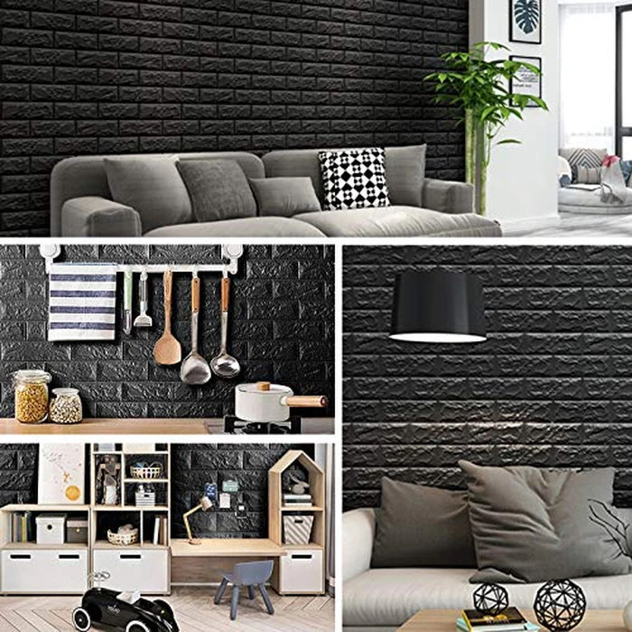 Sodeno 10 PCS Black 3D Wall Panels, 14.5 sq.feet Coverage, Printable Wallpaper Sticker with Self-Adhesive Waterproof Brick PE Foam Wall Panels Peel and Stick for Interior Wall Decor, Home Decoration by Sodeno - Image 7