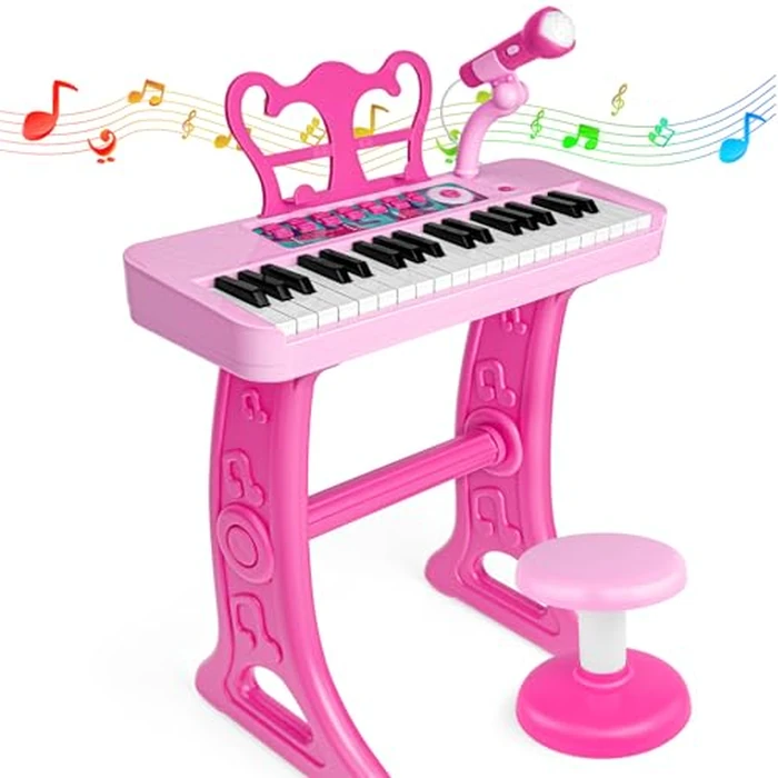 Amy&Benton Birthday Gift for 3 4 5 6 7 Year Old Girls Piano Toy with Stood for Girls 3-5 Pink Music Keyboard Toy 37 Keys with Chair by Amy & Benton - Used - Very Good condition - US$41.26